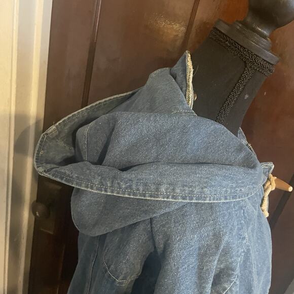 Vintage Denim & Co Duffle Chore Coat Womens 2XL Hooded 90s Long Blue Denim Togs - Picture 11 of 15